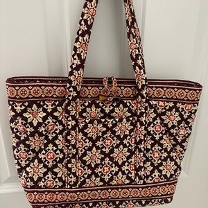 Vera Bradley Medallion Burgundy and Cream Tote Retired Pattern